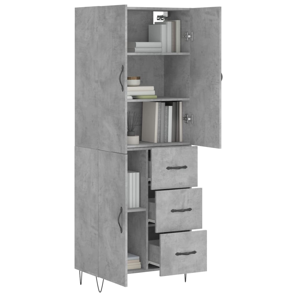 Hoge kast 69,5x34x180 cm bewerkt hout betongrijs is nu te koop bij PeponiXL, paradijselijk wonen!