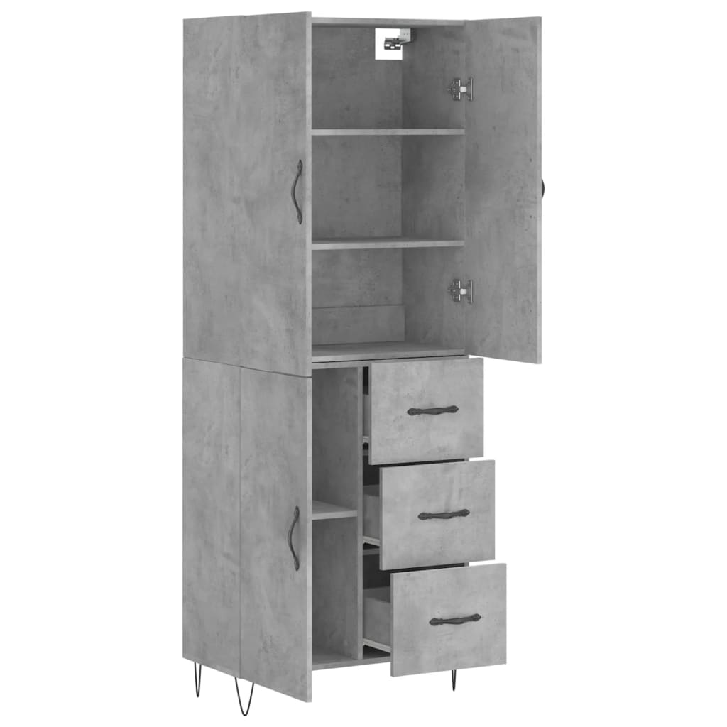 Hoge kast 69,5x34x180 cm bewerkt hout betongrijs is nu te koop bij PeponiXL, paradijselijk wonen!