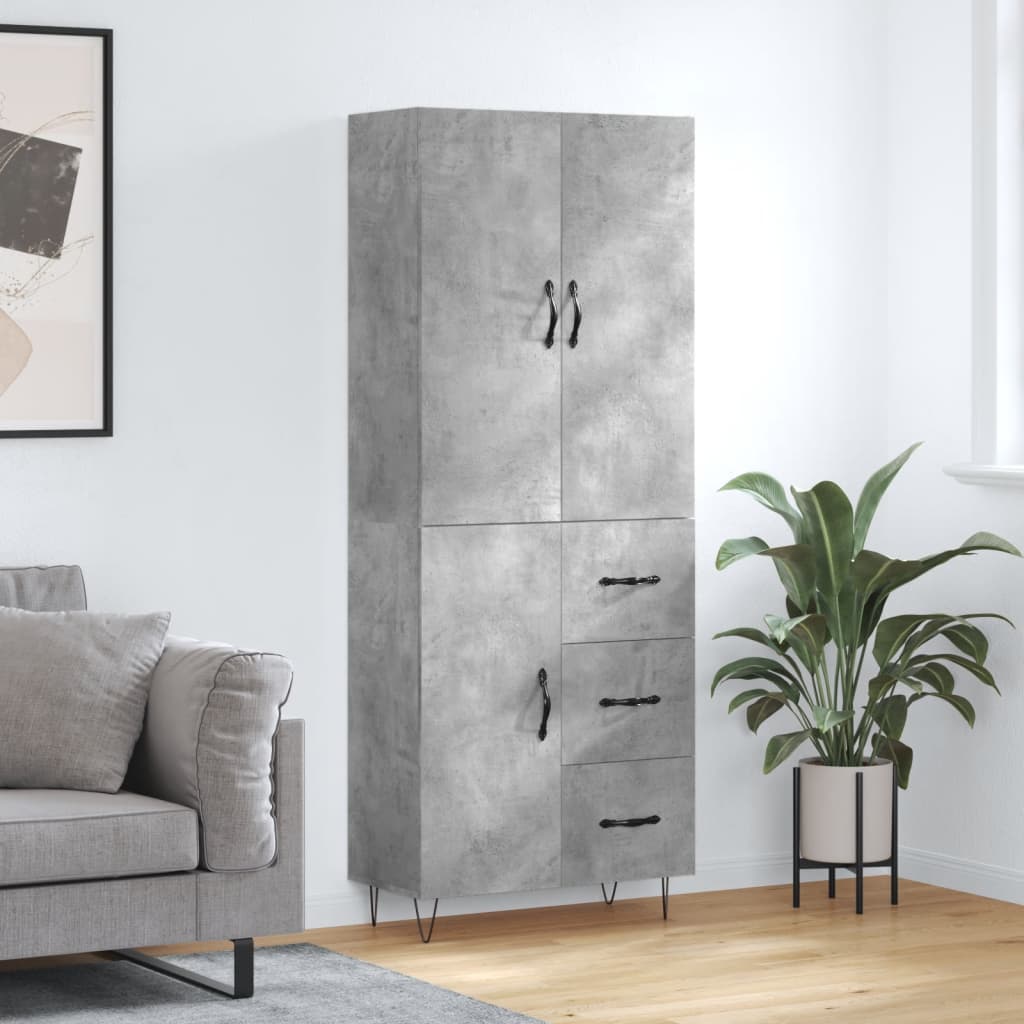 Hoge kast 69,5x34x180 cm bewerkt hout betongrijs is nu te koop bij PeponiXL, paradijselijk wonen!
