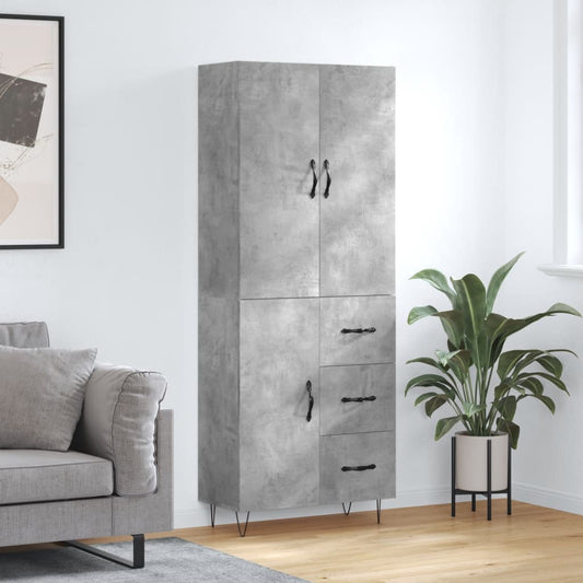 Hoge kast 69,5x34x180 cm bewerkt hout betongrijs is nu te koop bij PeponiXL, paradijselijk wonen!