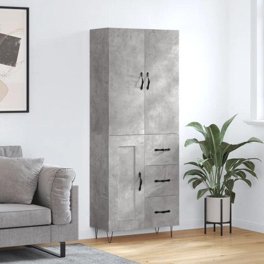 Hoge kast 69,5x34x180 cm bewerkt hout betongrijs is nu te koop bij PeponiXL, paradijselijk wonen!