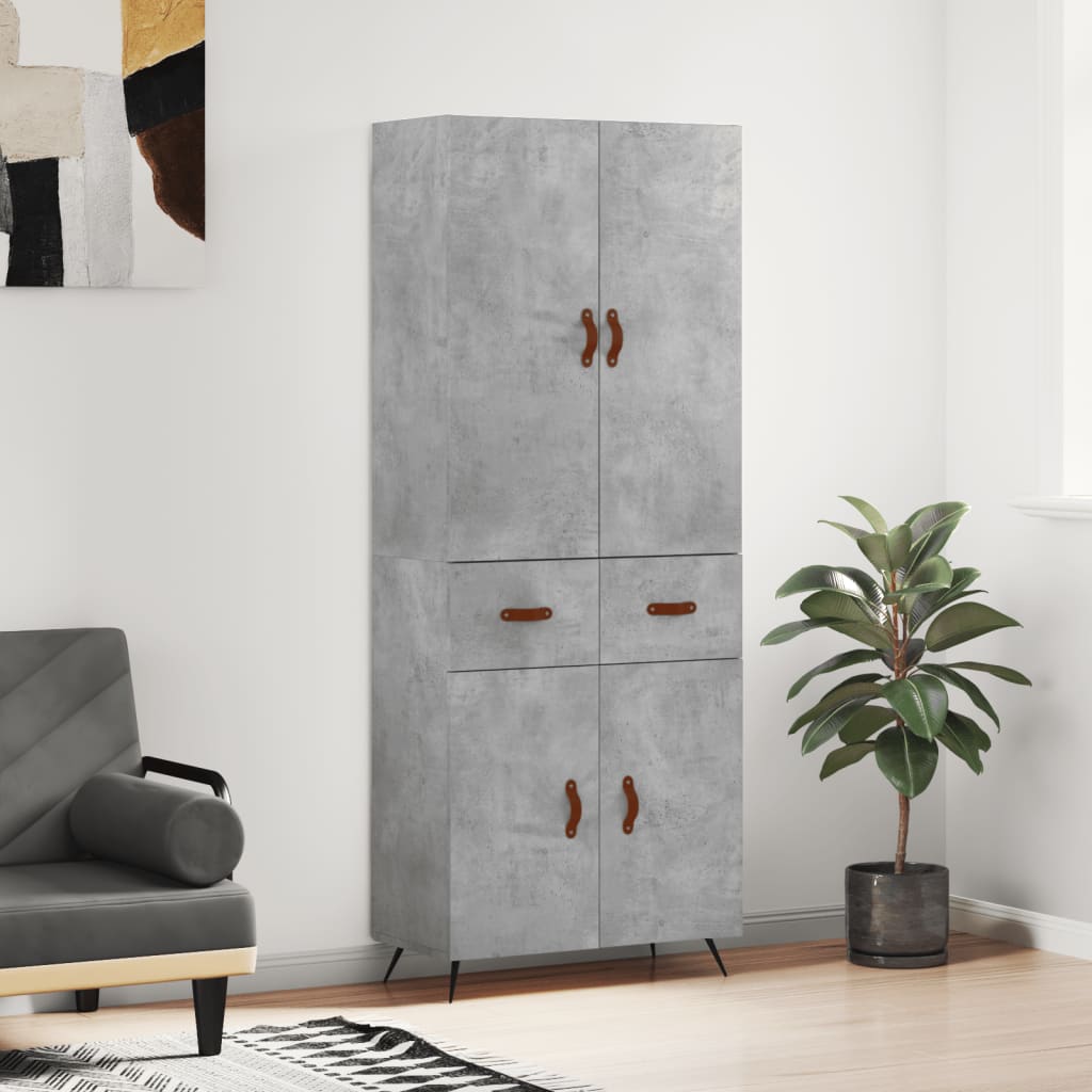 Hoge kast 69,5x34x180 cm bewerkt hout betongrijs is nu te koop bij PeponiXL, paradijselijk wonen!