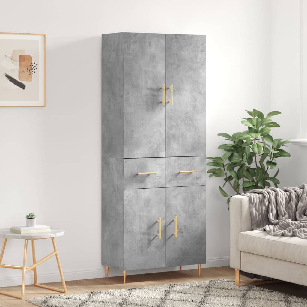 Hoge kast 69,5x34x180 cm bewerkt hout betongrijs is nu te koop bij PeponiXL, paradijselijk wonen!