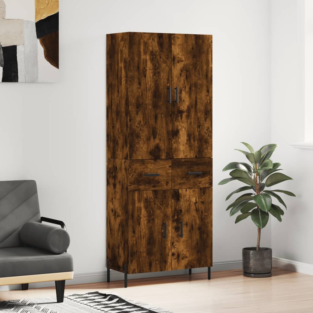 Hoge kast 69,5x34x180 cm bewerkt hout gerookt eikenkleurig is nu te koop bij PeponiXL, paradijselijk wonen!