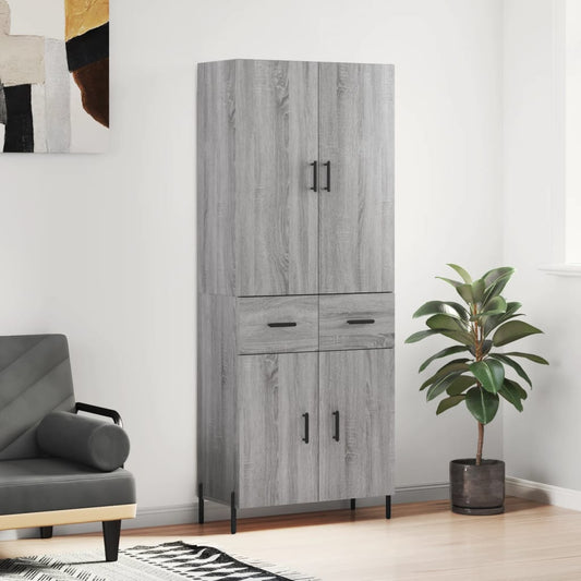 Hoge kast 69,5x34x180 cm bewerkt hout grijs sonoma eikenkleurig is nu te koop bij PeponiXL, paradijselijk wonen!