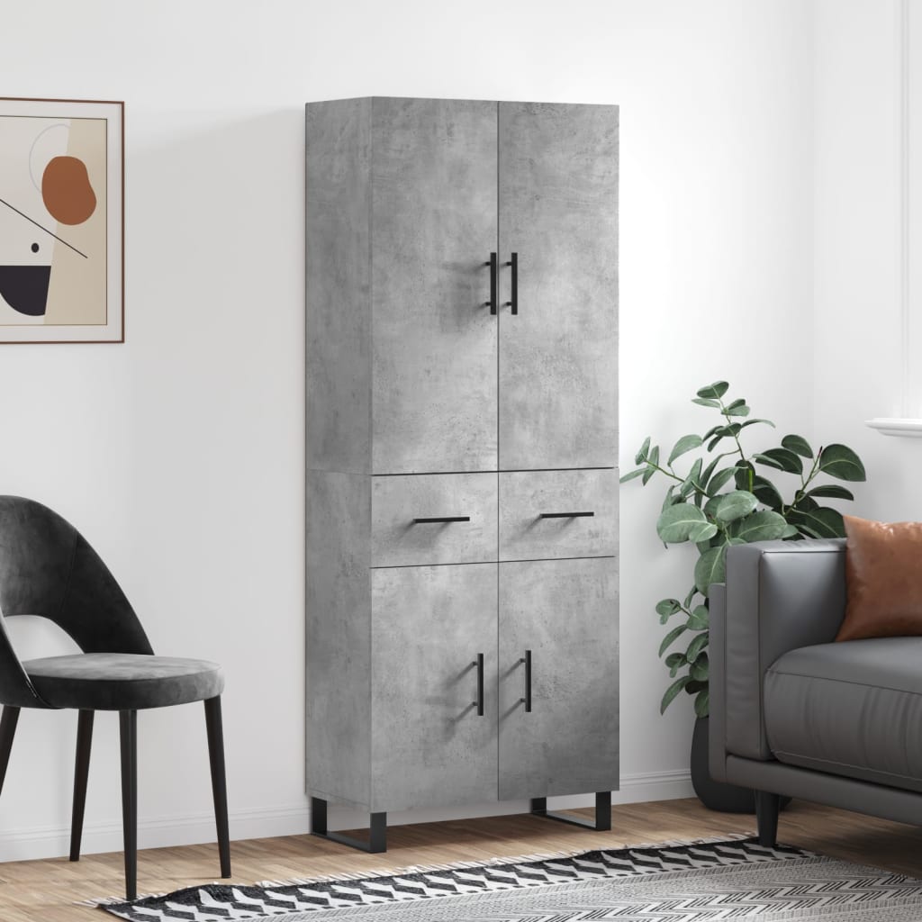 Hoge kast 69,5x34x180 cm bewerkt hout betongrijs is nu te koop bij PeponiXL, paradijselijk wonen!
