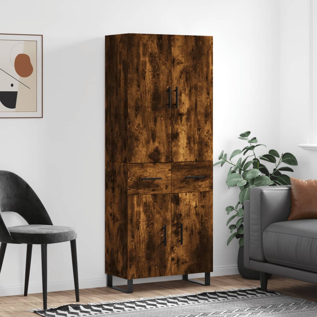Hoge kast 69,5x34x180 cm bewerkt hout gerookt eikenkleurig is nu te koop bij PeponiXL, paradijselijk wonen!
