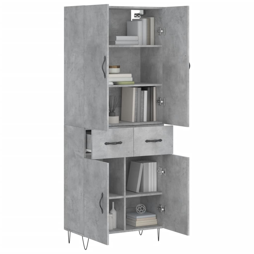 Hoge kast 69,5x34x180 cm bewerkt hout betongrijs is nu te koop bij PeponiXL, paradijselijk wonen!