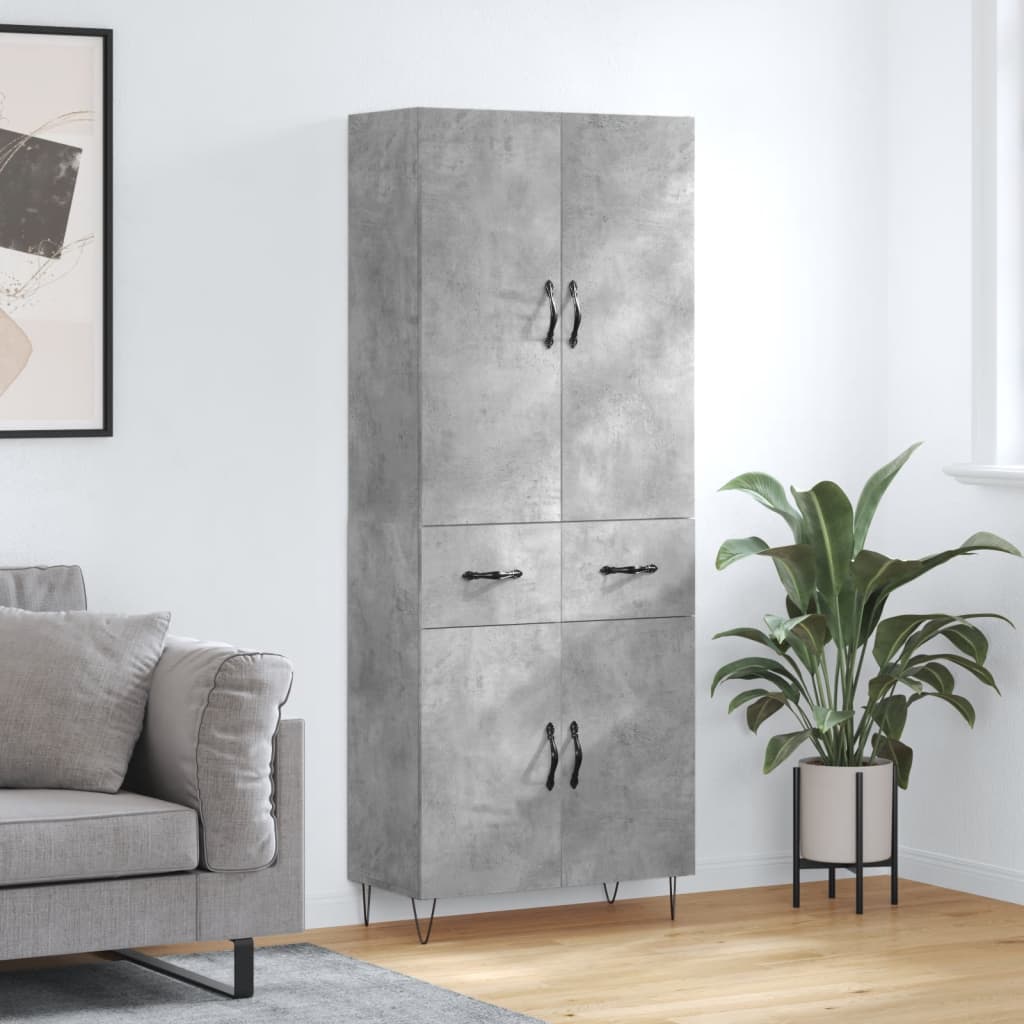 Hoge kast 69,5x34x180 cm bewerkt hout betongrijs is nu te koop bij PeponiXL, paradijselijk wonen!