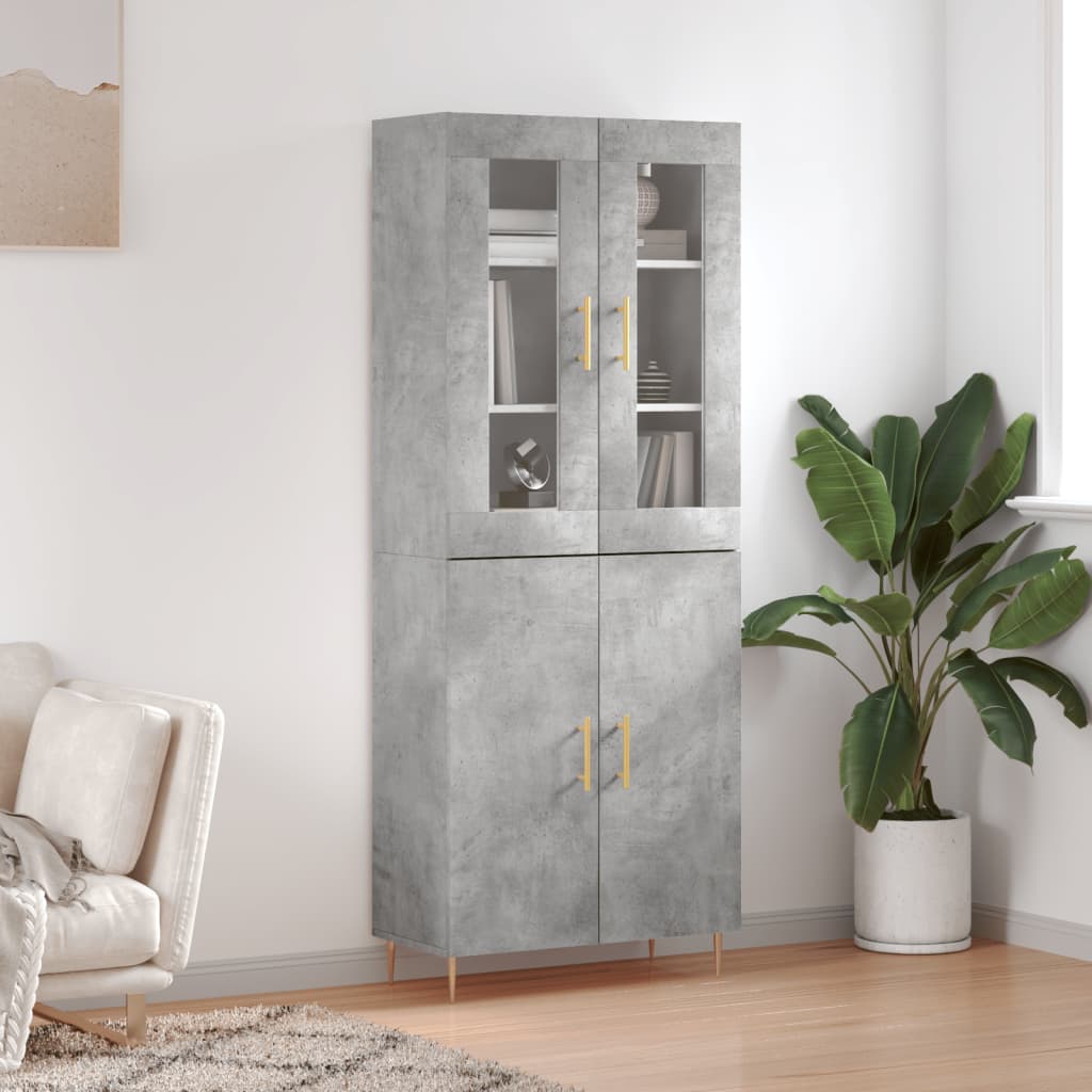 Hoge kast 69,5x34x180 cm bewerkt hout betongrijs is nu te koop bij PeponiXL, paradijselijk wonen!