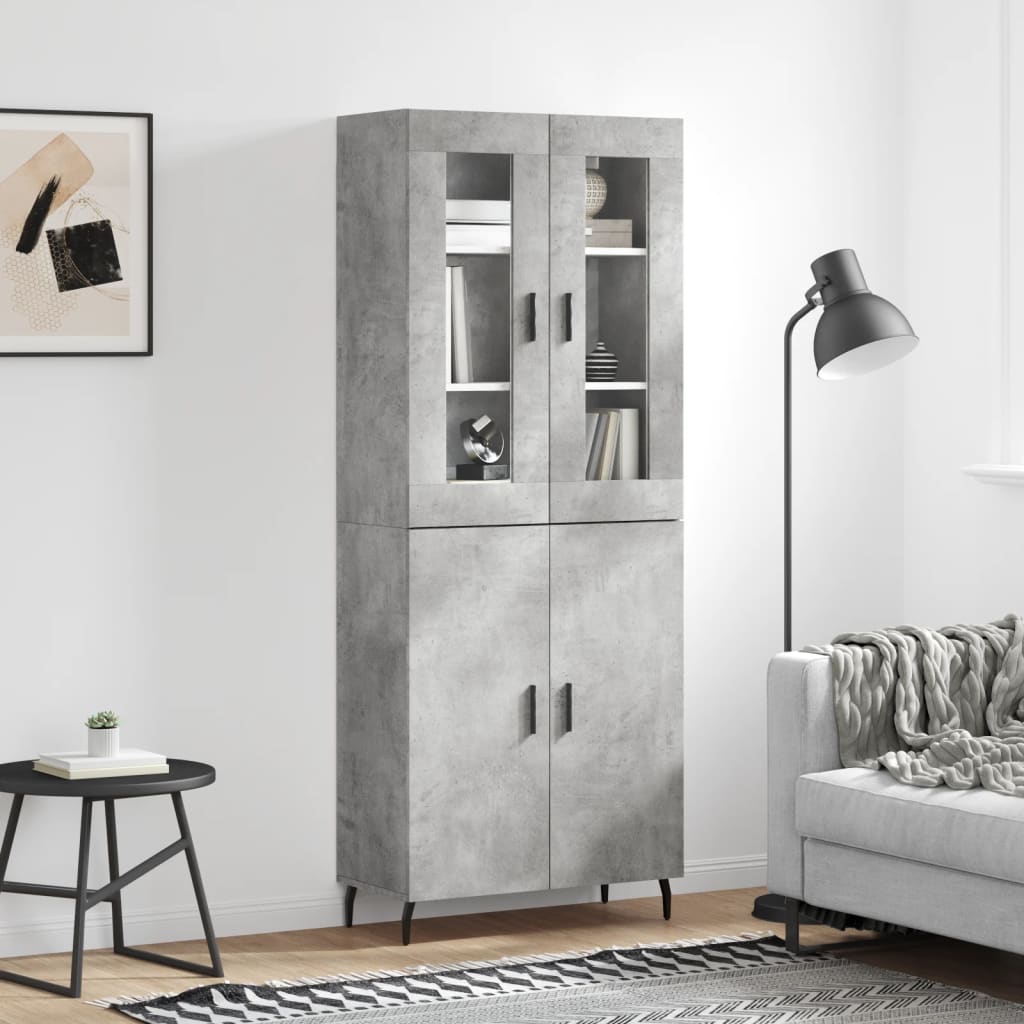 Hoge kast 69,5x34x180 cm bewerkt hout betongrijs is nu te koop bij PeponiXL, paradijselijk wonen!