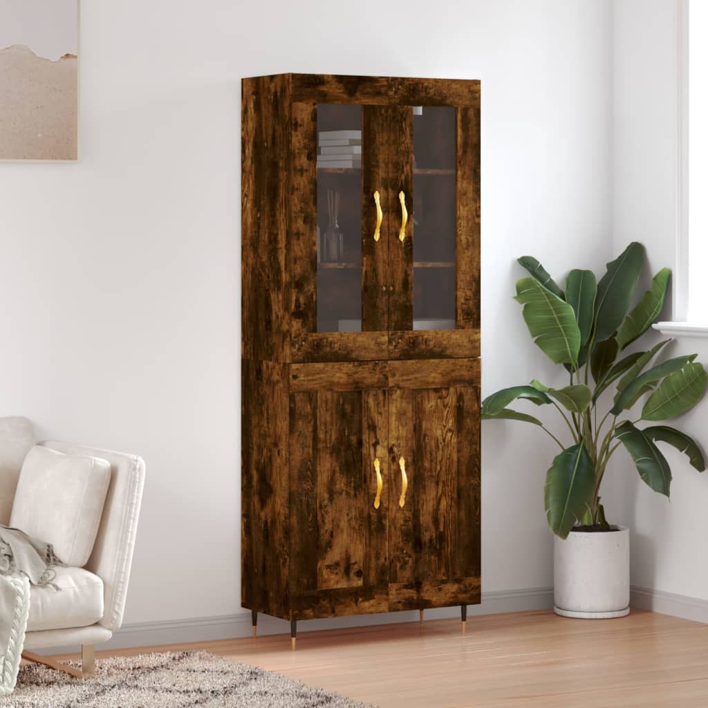 Hoge kast 69,5x34x180 cm bewerkt hout gerookt eikenkleurig is nu te koop bij PeponiXL, paradijselijk wonen!