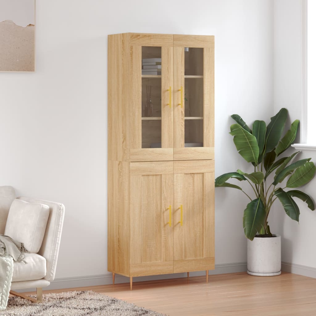 Hoge kast 69,5x34x180 cm bewerkt hout sonoma eikenkleurig is nu te koop bij PeponiXL, paradijselijk wonen!