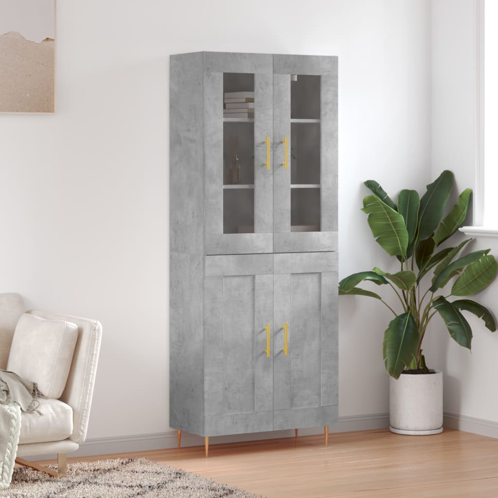 Hoge kast 69,5x34x180 cm bewerkt hout betongrijs is nu te koop bij PeponiXL, paradijselijk wonen!
