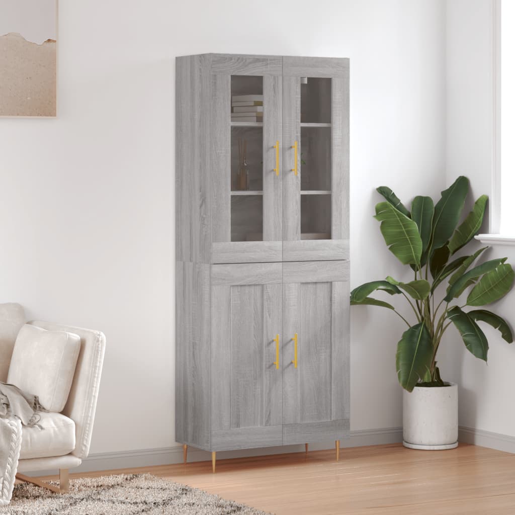 Hoge kast 69,5x34x180 cm bewerkt hout grijs sonoma eikenkleurig is nu te koop bij PeponiXL, paradijselijk wonen!