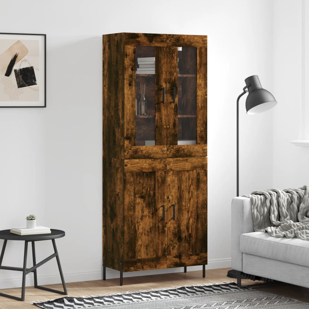 Hoge kast 69,5x34x180 cm bewerkt hout gerookt eikenkleurig is nu te koop bij PeponiXL, paradijselijk wonen!