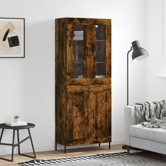 Hoge kast 69,5x34x180 cm bewerkt hout gerookt eikenkleurig is nu te koop bij PeponiXL, paradijselijk wonen!