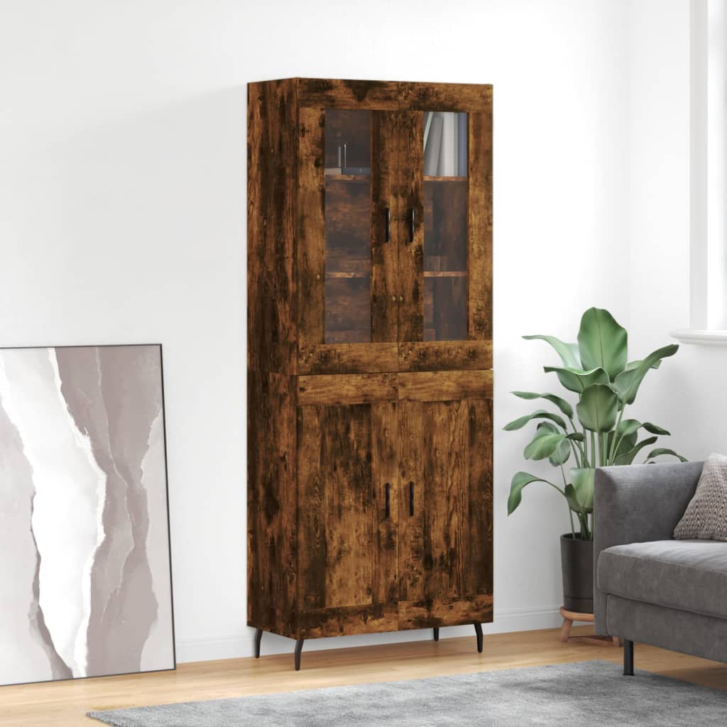 Hoge kast 69,5x34x180 cm bewerkt hout gerookt eikenkleurig is nu te koop bij PeponiXL, paradijselijk wonen!