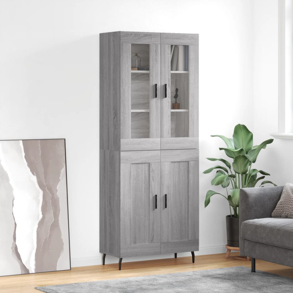 Hoge kast 69,5x34x180 cm bewerkt hout grijs sonoma eikenkleurig is nu te koop bij PeponiXL, paradijselijk wonen!
