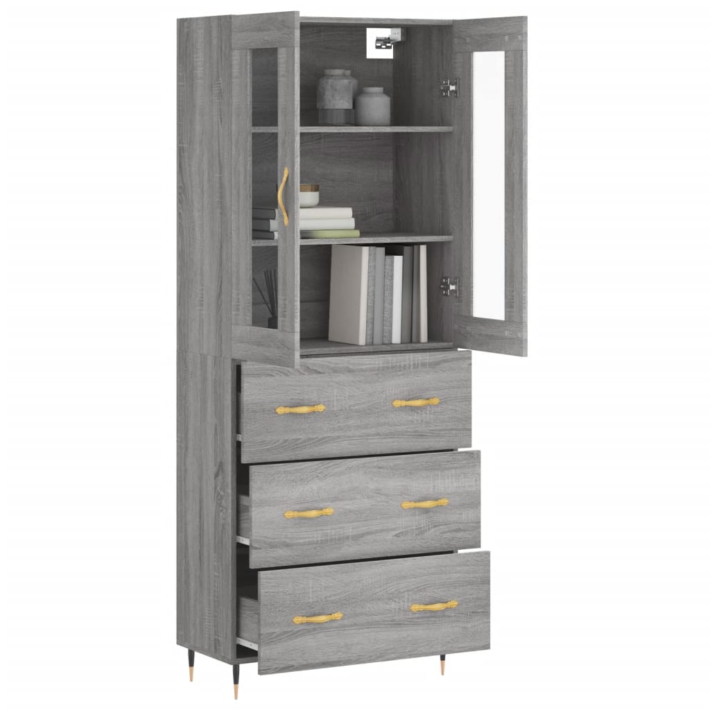 Hoge kast 69,5x34x180 cm bewerkt hout grijs sonoma eikenkleurig is nu te koop bij PeponiXL, paradijselijk wonen!