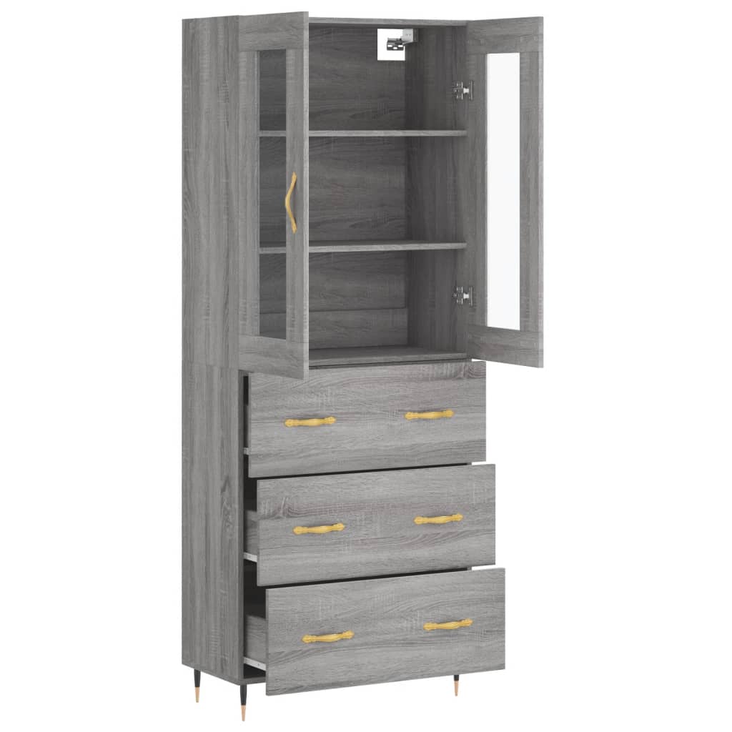 Hoge kast 69,5x34x180 cm bewerkt hout grijs sonoma eikenkleurig is nu te koop bij PeponiXL, paradijselijk wonen!