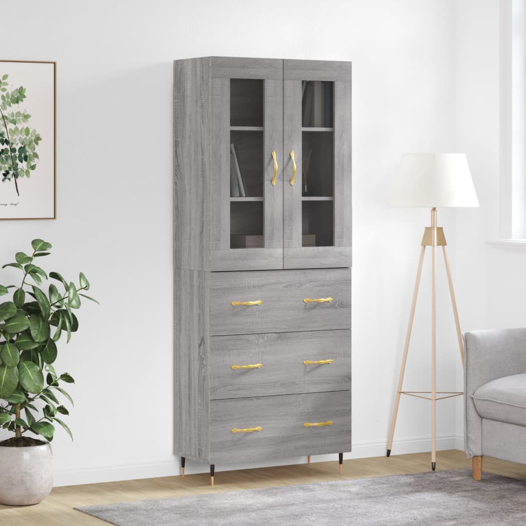 Hoge kast 69,5x34x180 cm bewerkt hout grijs sonoma eikenkleurig is nu te koop bij PeponiXL, paradijselijk wonen!