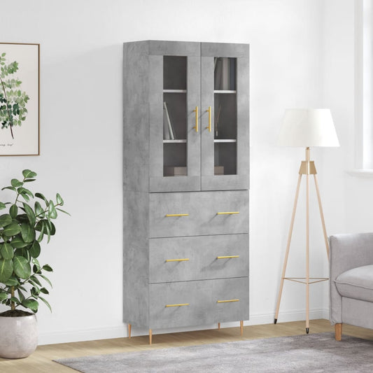 Hoge kast 69,5x34x180 cm bewerkt hout betongrijs is nu te koop bij PeponiXL, paradijselijk wonen!