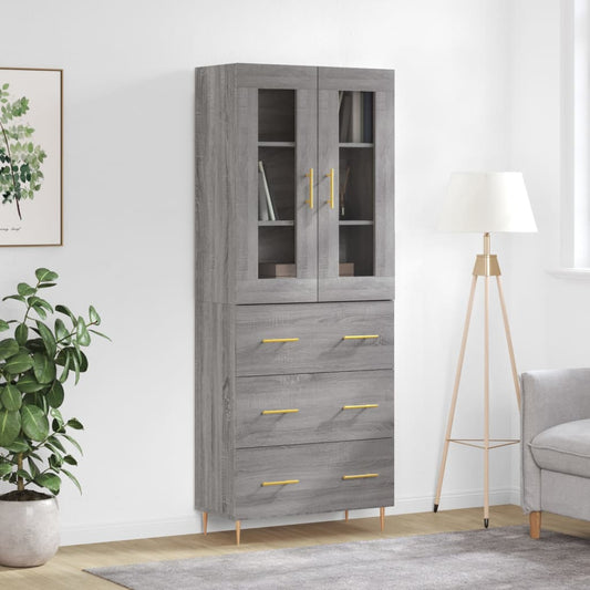 Hoge kast 69,5x34x180 cm bewerkt hout grijs sonoma eikenkleurig is nu te koop bij PeponiXL, paradijselijk wonen!