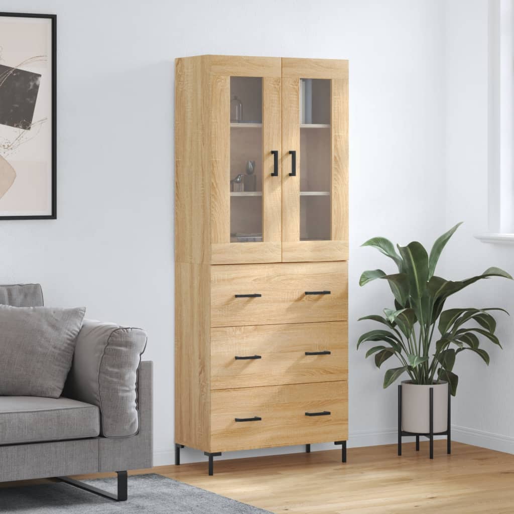 Hoge kast 69,5x34x180 cm bewerkt hout sonoma eikenkleurig is nu te koop bij PeponiXL, paradijselijk wonen!