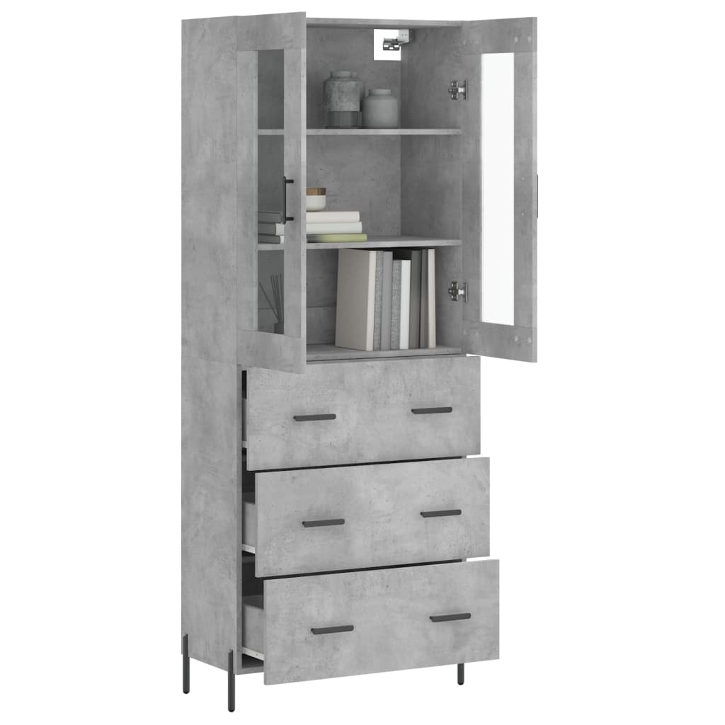 Hoge kast 69,5x34x180 cm bewerkt hout betongrijs is nu te koop bij PeponiXL, paradijselijk wonen!