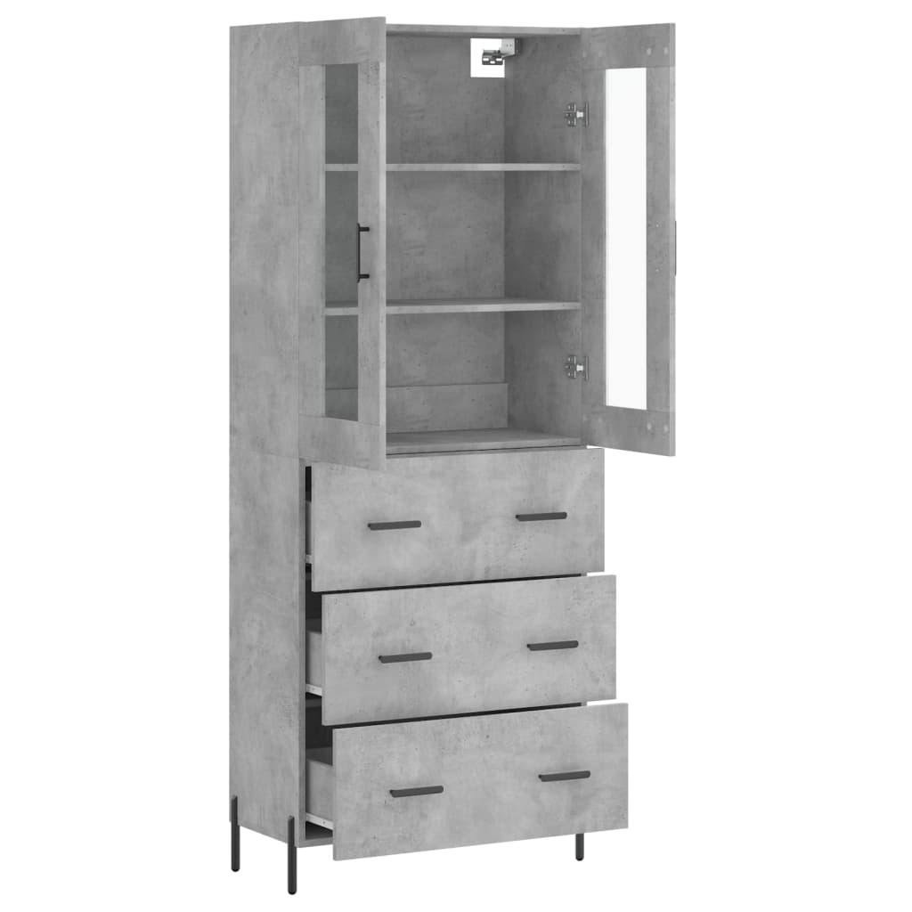 Hoge kast 69,5x34x180 cm bewerkt hout betongrijs is nu te koop bij PeponiXL, paradijselijk wonen!