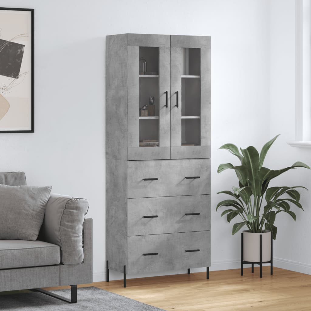 Hoge kast 69,5x34x180 cm bewerkt hout betongrijs is nu te koop bij PeponiXL, paradijselijk wonen!