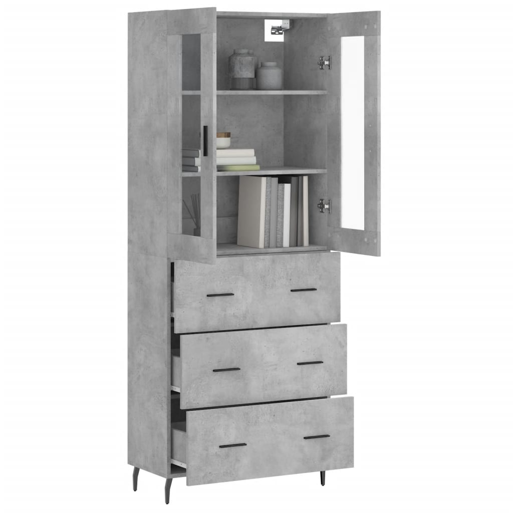 Hoge kast 69,5x34x180 cm bewerkt hout betongrijs is nu te koop bij PeponiXL, paradijselijk wonen!