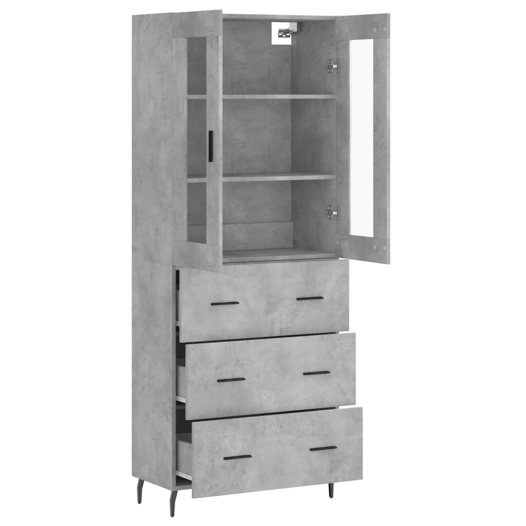 Hoge kast 69,5x34x180 cm bewerkt hout betongrijs is nu te koop bij PeponiXL, paradijselijk wonen!