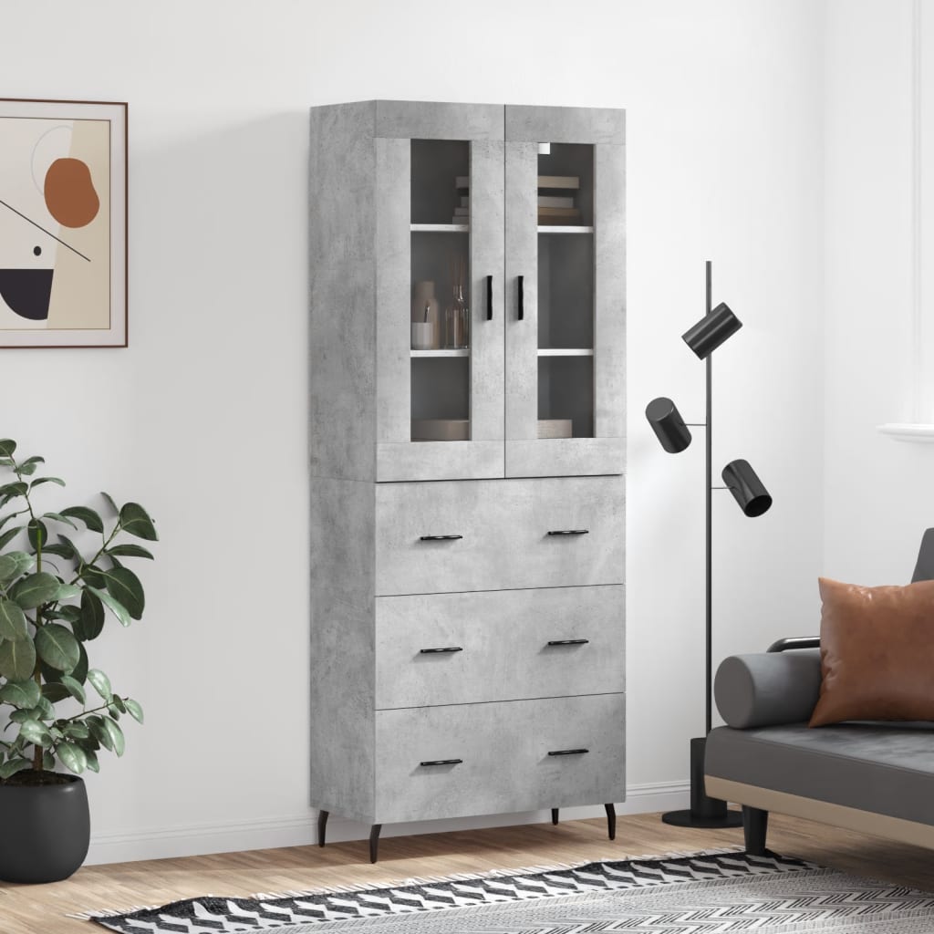 Hoge kast 69,5x34x180 cm bewerkt hout betongrijs is nu te koop bij PeponiXL, paradijselijk wonen!