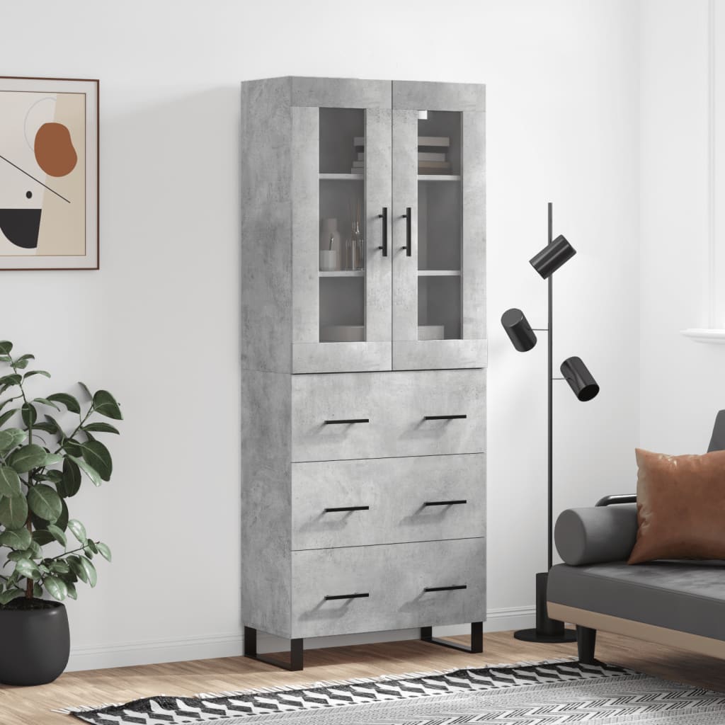 Hoge kast 69,5x34x180 cm bewerkt hout betongrijs is nu te koop bij PeponiXL, paradijselijk wonen!