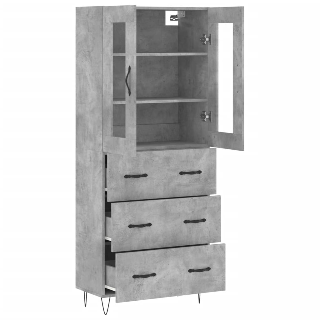 Hoge kast 69,5x34x180 cm bewerkt hout betongrijs is nu te koop bij PeponiXL, paradijselijk wonen!