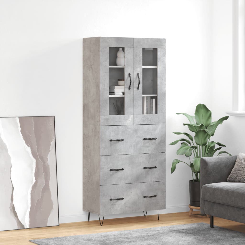 Hoge kast 69,5x34x180 cm bewerkt hout betongrijs is nu te koop bij PeponiXL, paradijselijk wonen!