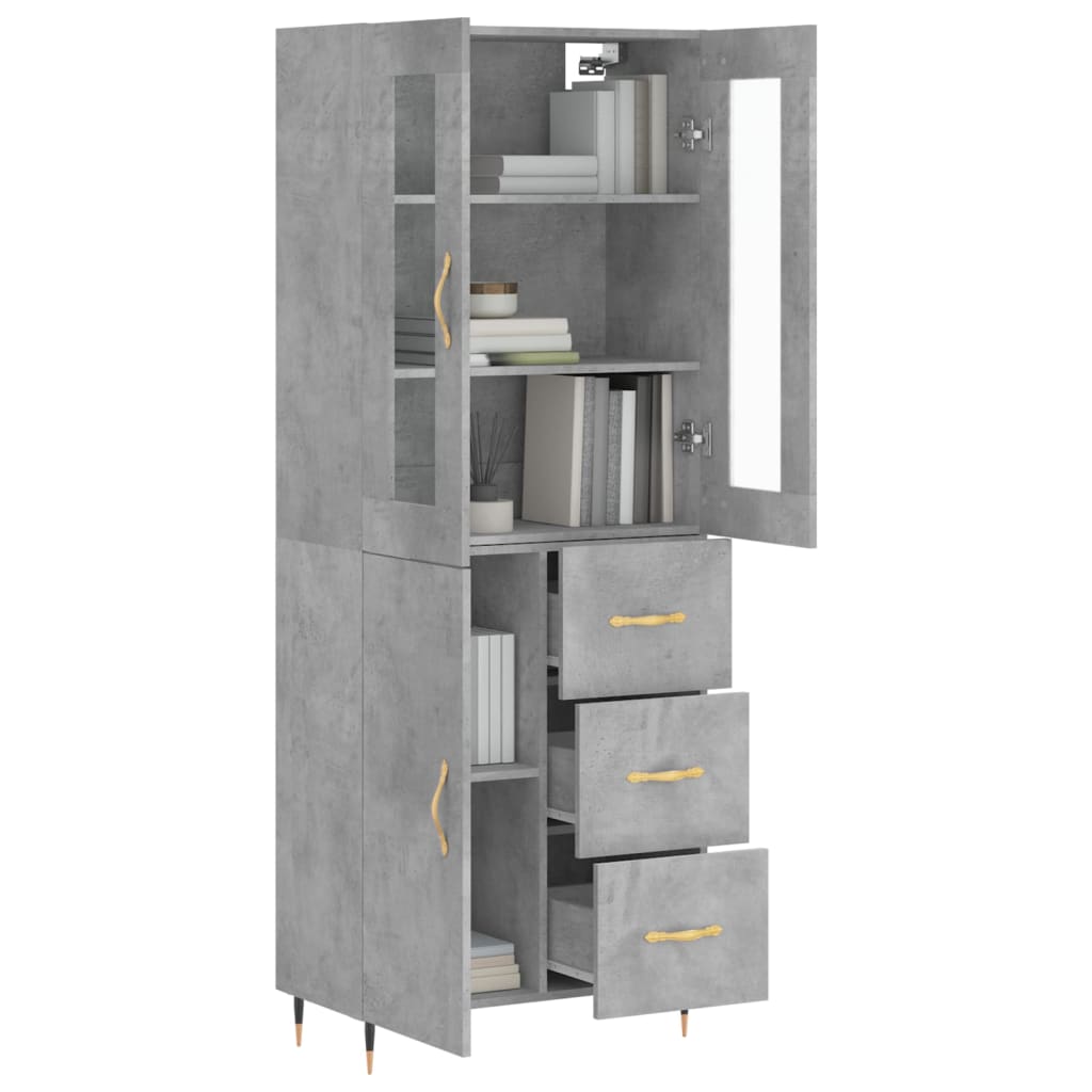 Hoge kast 69,5x34x180 cm bewerkt hout betongrijs is nu te koop bij PeponiXL, paradijselijk wonen!