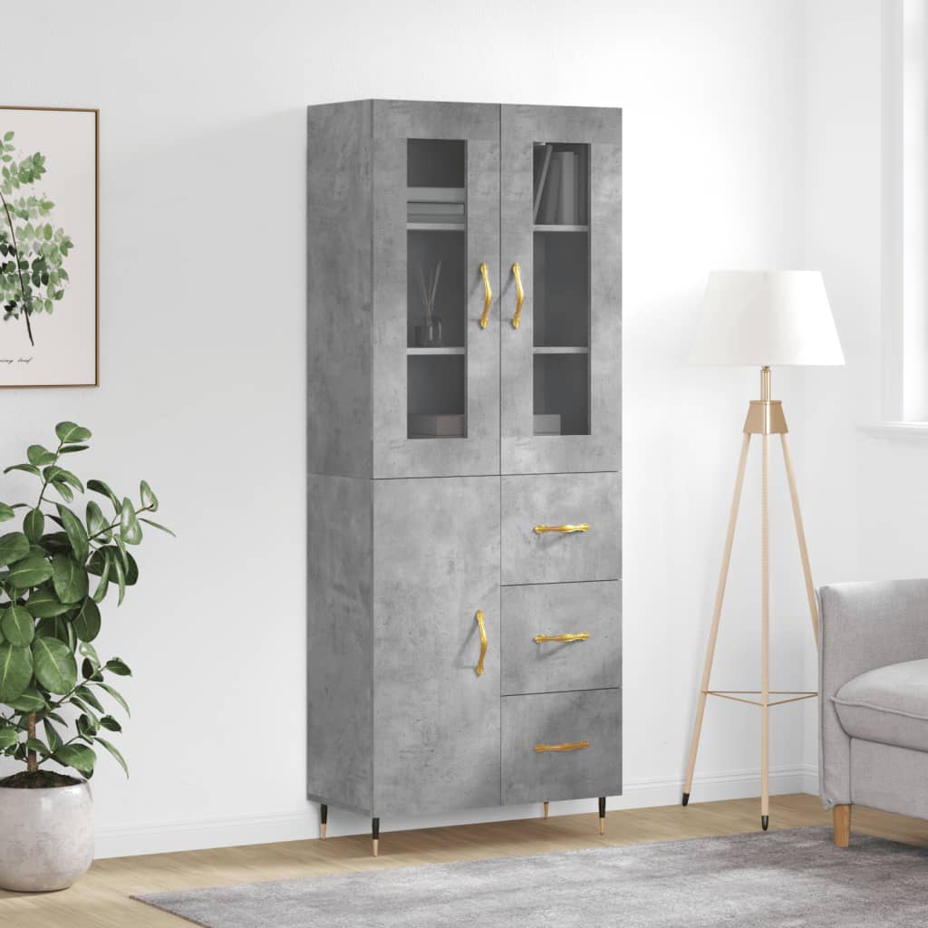 Hoge kast 69,5x34x180 cm bewerkt hout betongrijs is nu te koop bij PeponiXL, paradijselijk wonen!