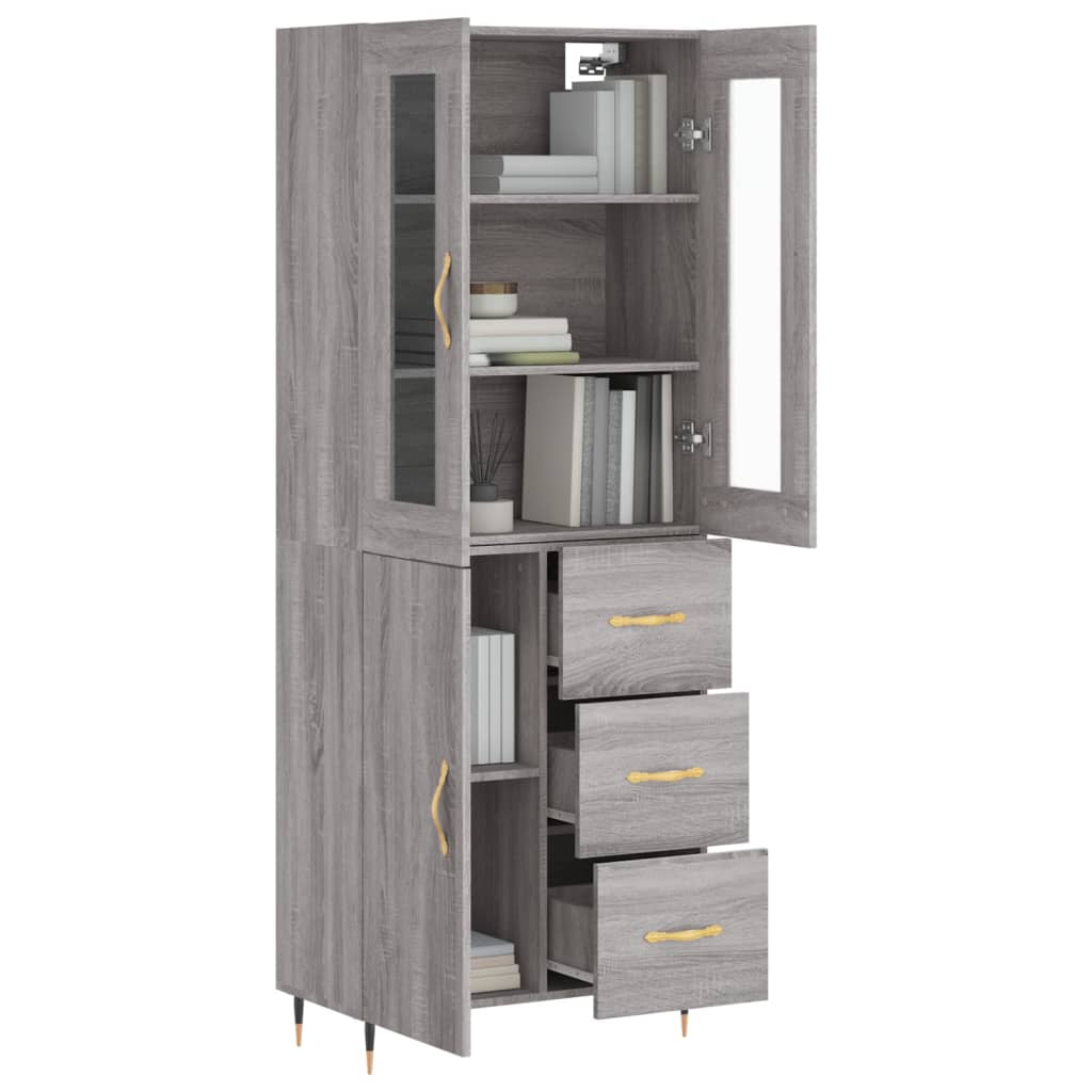 Hoge kast 69,5x34x180 cm bewerkt hout grijs sonoma eikenkleurig is nu te koop bij PeponiXL, paradijselijk wonen!