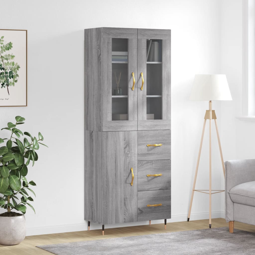 Hoge kast 69,5x34x180 cm bewerkt hout grijs sonoma eikenkleurig is nu te koop bij PeponiXL, paradijselijk wonen!
