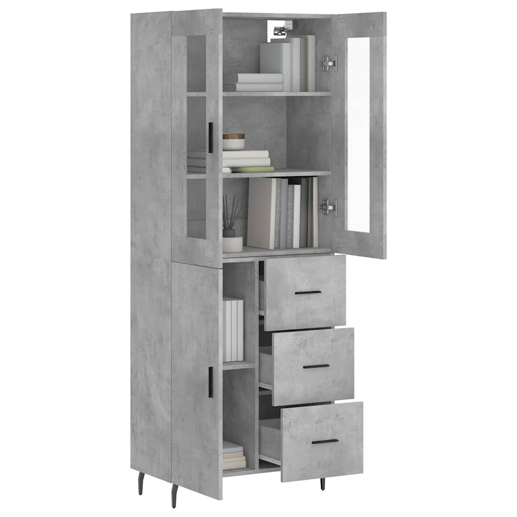 Hoge kast 69,5x34x180 cm bewerkt hout betongrijs is nu te koop bij PeponiXL, paradijselijk wonen!