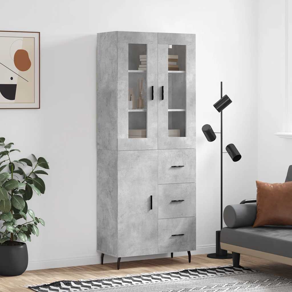 Hoge kast 69,5x34x180 cm bewerkt hout betongrijs is nu te koop bij PeponiXL, paradijselijk wonen!