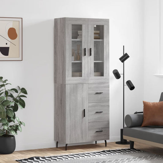 Hoge kast 69,5x34x180 cm bewerkt hout grijs sonoma eikenkleurig is nu te koop bij PeponiXL, paradijselijk wonen!
