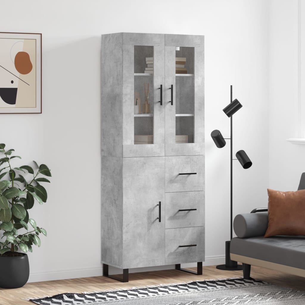 Hoge kast 69,5x34x180 cm bewerkt hout betongrijs is nu te koop bij PeponiXL, paradijselijk wonen!