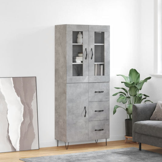 Hoge kast 69,5x34x180 cm bewerkt hout betongrijs is nu te koop bij PeponiXL, paradijselijk wonen!