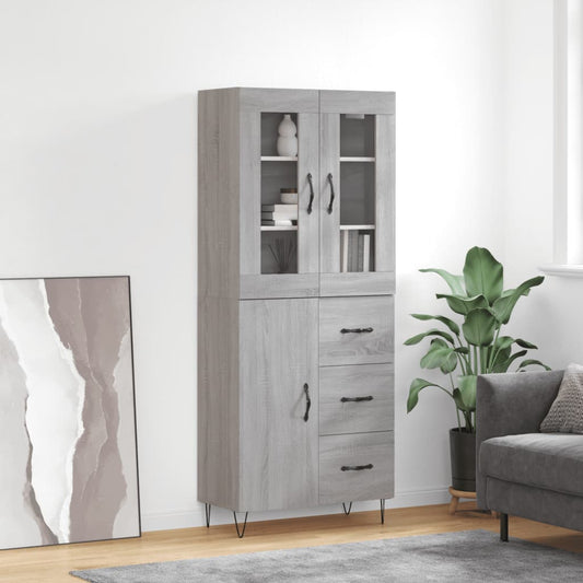 Hoge kast 69,5x34x180 cm bewerkt hout grijs sonoma eikenkleurig is nu te koop bij PeponiXL, paradijselijk wonen!