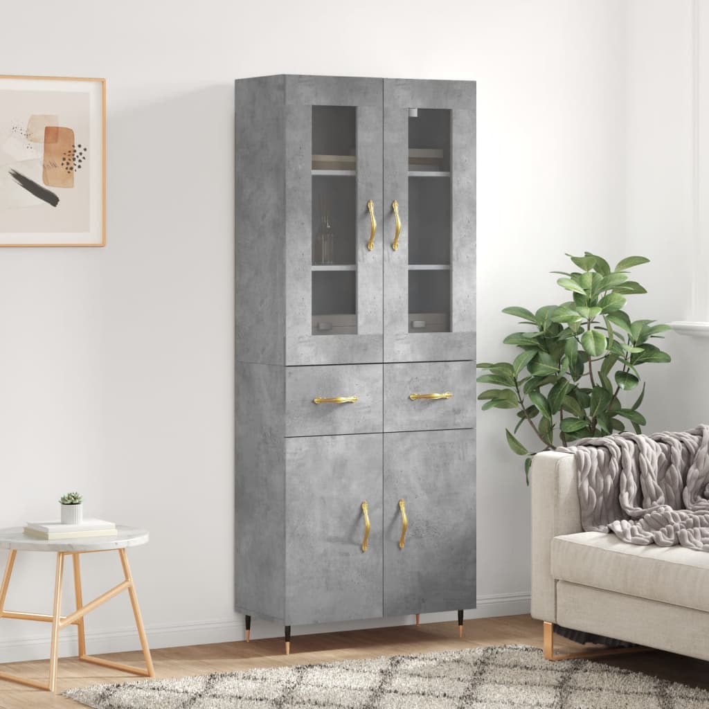 Hoge kast 69,5x34x180 cm bewerkt hout betongrijs is nu te koop bij PeponiXL, paradijselijk wonen!