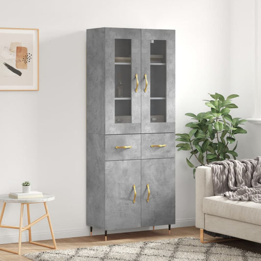 Hoge kast 69,5x34x180 cm bewerkt hout betongrijs is nu te koop bij PeponiXL, paradijselijk wonen!